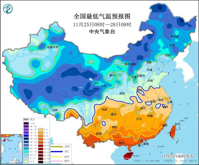 寒潮黄色预警：28日前后最低气温0℃线将抵达苏皖北部至河南南部