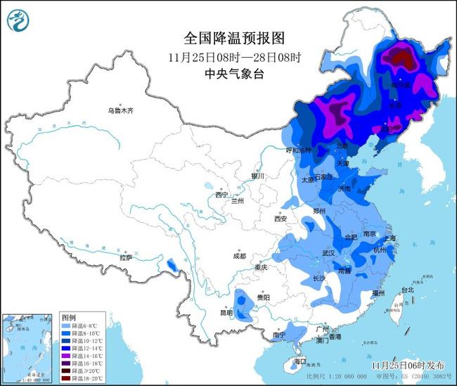 寒潮黄色预警：28日前后最低气温0℃线将抵达苏皖北部至河南南部