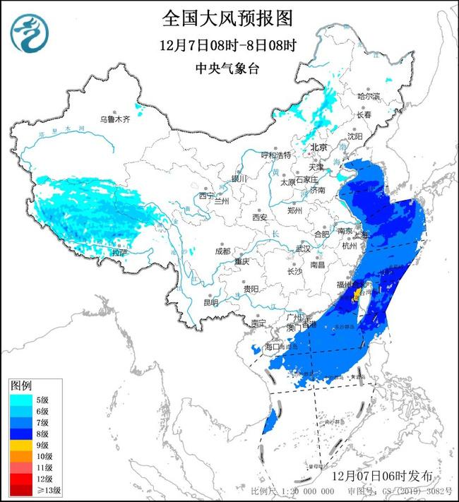 大风蓝色预警：内蒙古河北山东西藏青海部分地区阵风7至8级