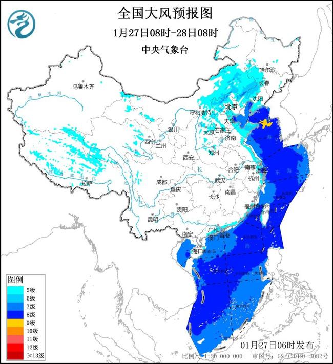 大风黄色预警：京津冀等12省区市有5级左右偏北风 阵风可达7至9级