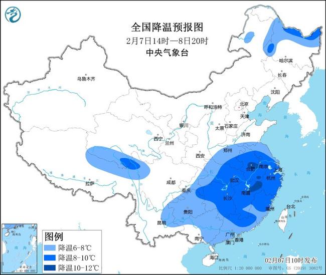 寒潮蓝色预警：明晨最低温0℃线将南压至贵州南部到江南南部一带