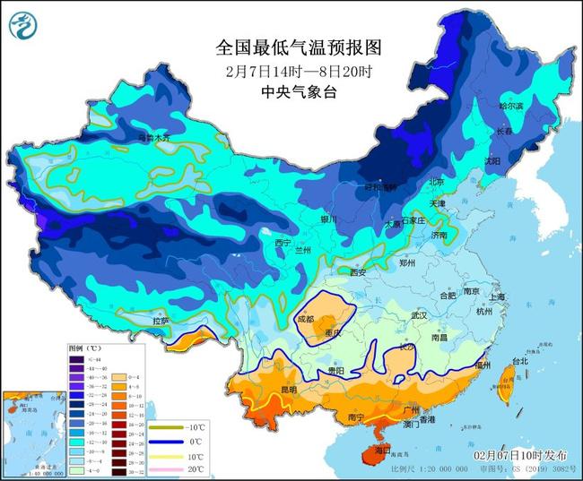 寒潮蓝色预警：明晨最低温0℃线将南压至贵州南部到江南南部一带