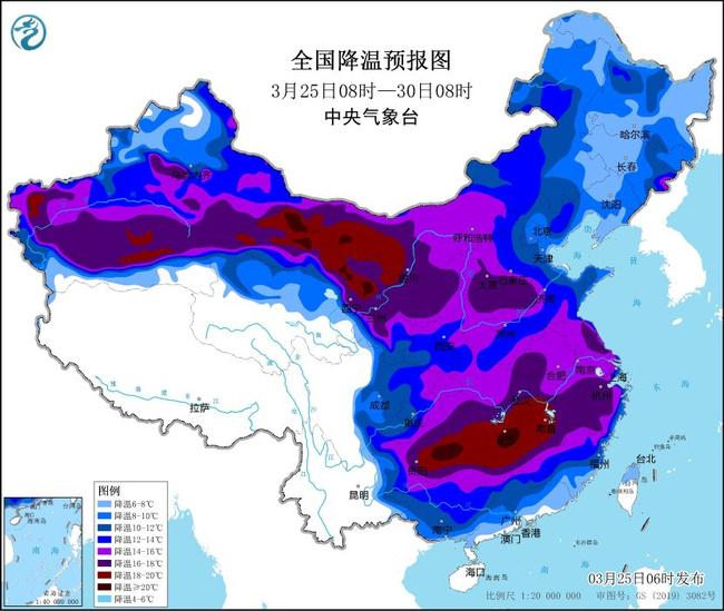 寒潮蓝色预警：华北江淮江南等地局地降温幅度可超20℃