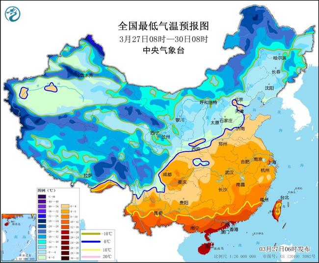 寒潮预警：29日夜间至30日凌晨最低温度0℃线位于华北南部至秦岭一带