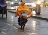 女子骑电动车雨伞盖头狂奔1公里 路人提醒危险却不予理会